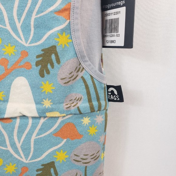 RAGS Short Sleeved Hooded Blue Romper with Printed Mushrooms, & Kangaroo Pocket - Picture 4 of 9